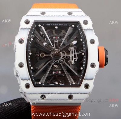 KV Factory Richard Mille RM 12-01 Tourbillon Watch Quartz fiber Case Orange Canvas Strap