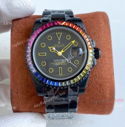 Blaken Rolex Rainbow Submariner All Black Yellow Markers Watch 40mm Replica Asia 2836 Movement