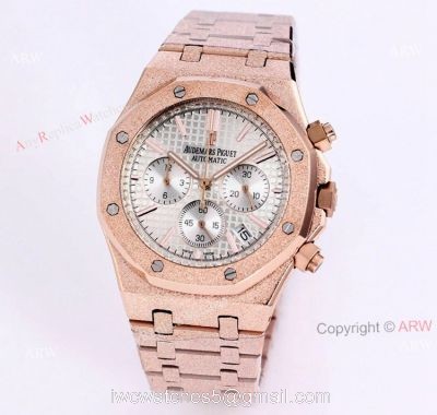 New Audemars Piguet Frosted Gold Royal Oak Rose Gold Watch 41mm Silver Dial with Stop Function High Copy