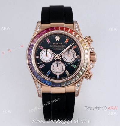 BL Factory Swiss Replica Rolex Daytona Cal.4130 Rose Gold Rainbow Oysterflex Rubber Strap