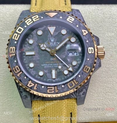 2021 Super Clone Rolex Diw GMT-Master 2 Watch JH Factory Cal.3186 Movement Carbon Case Khaki fabric Leather Strap