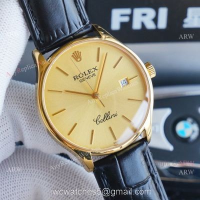Swiss Replica Vintage Rolex Cellini Gold Face Watch Asia 2824 Automatic Movement