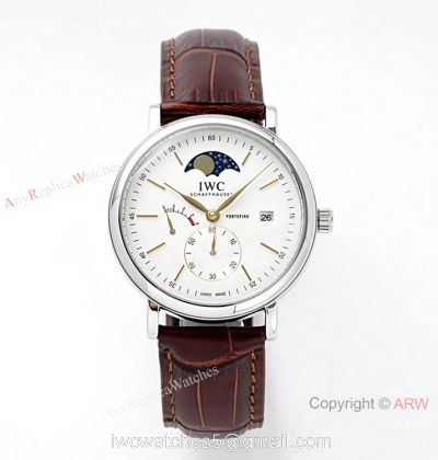 AI Factory Swiss Replica IWC Portofino Hand Wound 8 Days Moonphase Watch 45mm White Dial