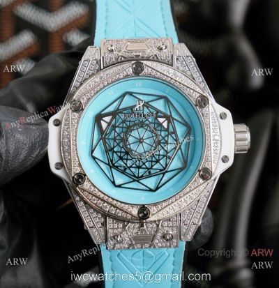 New Replica Hublot Big Bang Sang Bleu Watches Iced Out Blue Dial
