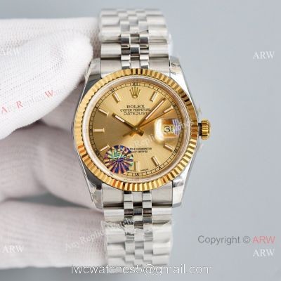 Swiss Grade Copy Rolex Oyster Perpetual Datejust 36mm 2836 Watch Stainless Steel Gold Bezel