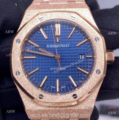 JF Factory Swiss Audemars Piguet 15410 Frosted Gold Blue Dial Watch 37mm Lady