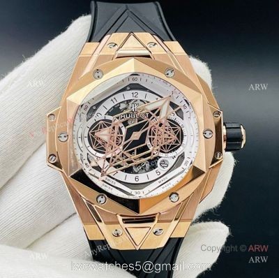 Swiss Replica Hublot Big Bang Sang Bleu Rose Gold Watch For Men With Black Rubber Strap