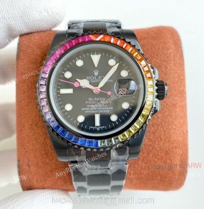 High Copy Rainbow Rolex Blaken Submariner Pink Lady 40mm All Black Watch