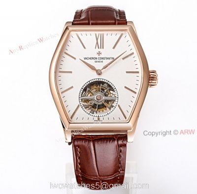 New Vacheron Constantin Malte Real Tourbillon Rose Gold White Face Brown Leather Strap Swiss Replica Watches