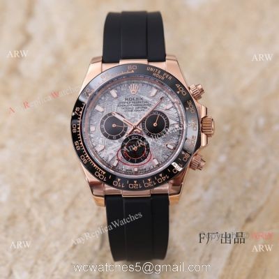 New 2021! AAA Replica Rolex Daytona 40 Watch Rose Gold Meteorite Face Oysterflex Strap