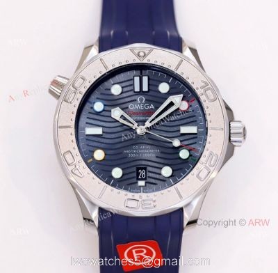 New Omega Seamaster Diver 300m Beijing 2022 Special Edition Swiss Replica Watch Omega Blue Wave Dial