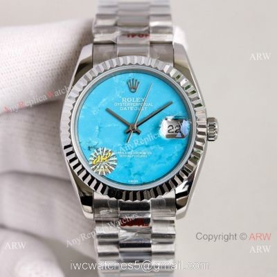 2021 NEW! Copy Rolex Datejust 36mm Turquoise Blue Dial Stainless Steel Swiss 2836-2 Watch