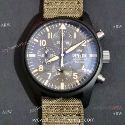 New Clone IWC Pilots Quartz Green fabric Leather Strap Watch