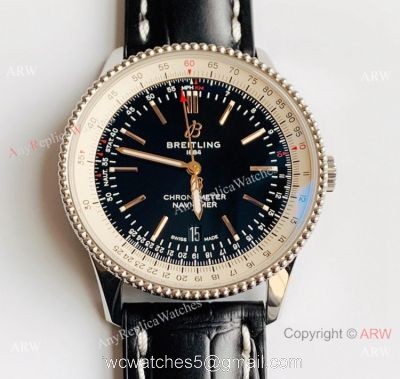 V7 Factory Swiss Breitling Navitimer 1 Black Leather Strap Watch SW200 Movement