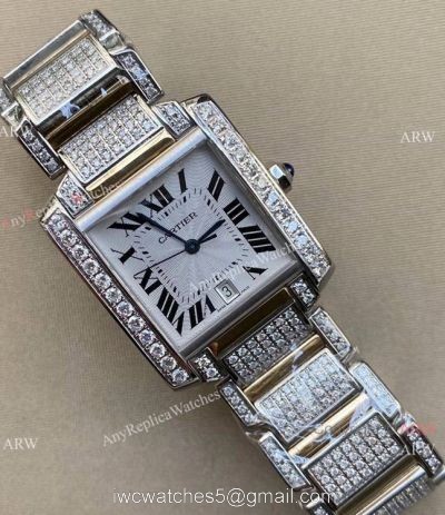 Iced Out Cartier Tank Francaise Replica Watch Stainless Steel Men