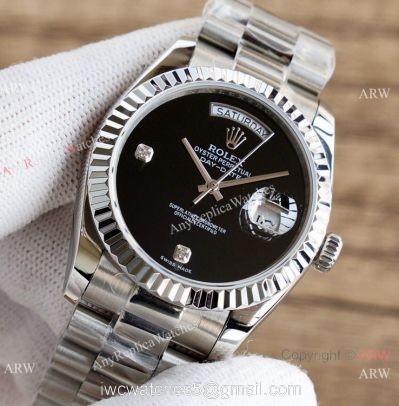 Swiss Copy Rolex Day Date 36mm President Strap Onyx Dial  ETA2836 Movement