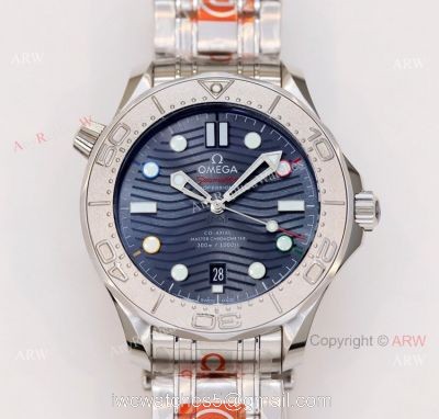 New Omega Seamaster Diver 300m Blue Wave Dial Omega 8800 Movement Beijing 2022 Special Edition Swiss Replica Watch