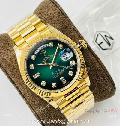 EW Factory V2 Rolex Day Date 40 Yellow Gold Green Gradient Watch with nfc card  Super Clone
