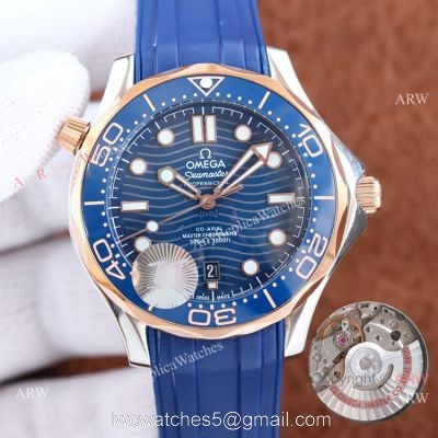 Swiss Quality Copy Omega Seamaster 300m Citizen Watch Two Tone Rose Gold Blue Rubber Strap