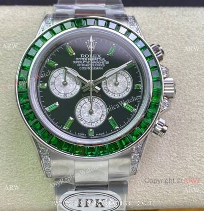 (2022 New) IPK Factory Rolex Daytona Swiss 7750 Replica Watch 904L Stainless Steel Green Diamond Bezel 40mm