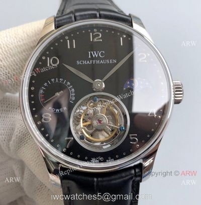 Super Clone Swiss IWC Portugieser Moon phase Tourbillon Edition Watch Stainless Steel Black Dial 42mm