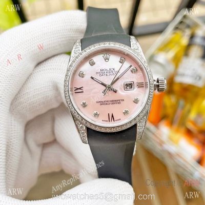 Replica ROLEX Datejust Citizen 8215 Rubber strap Diamond Ladies Watch