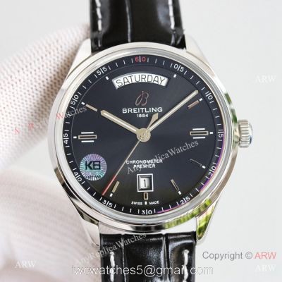 Swiss Copy Breitling Premier DayDate Automatic Watch Black Leather Strap 40mm