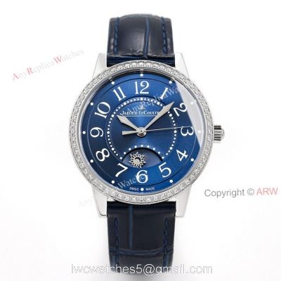 (GF) Swiss Replica Jaeger Lecoultre Moonphase Watch Blue Dial With Diamond Bezel