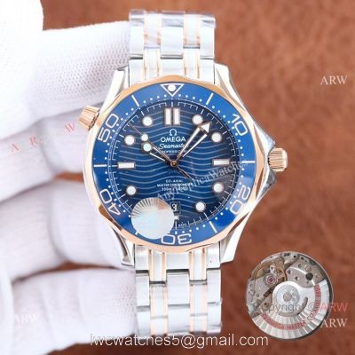 Swiss Quality Omega Seamaster 300m 42mm Two Tone Rose Gold Blue Watch Citizen Movement