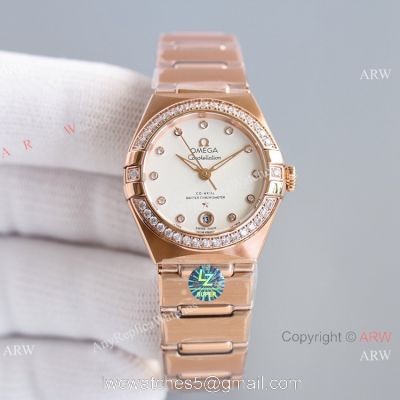 Swiss Copy Omega Constellation 8700 Automatic Watch 29mm Rose Gold Diamond