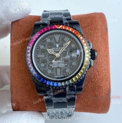 All Black Rolex Submariner Blaken Skull Watch Rainbow Diamond Bezel High Copy