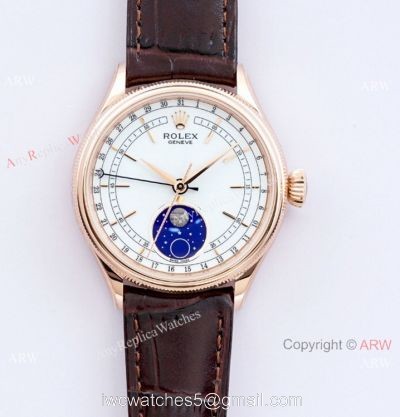 (EW) Swiss Replica Rolex Cellini Moonphase Rose Gold White Dial 3165 Movement