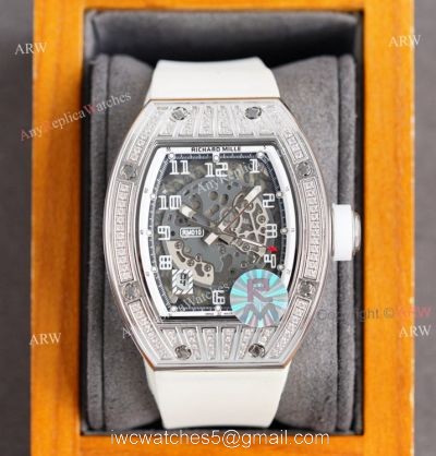 (RM Factory) Copy Richard Mille RM010 Watch With Diamonds White Rubber Band