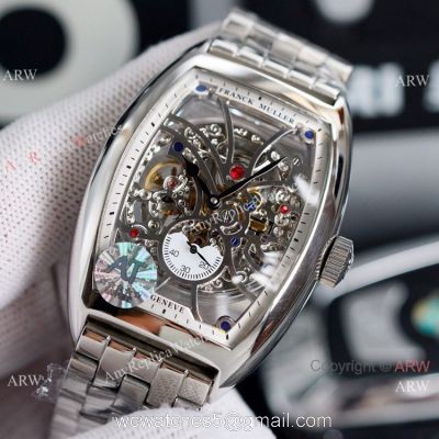 Copy Franck Muller Cintree Curvex Stainless Steel Skeleton Dial Watch 43mm