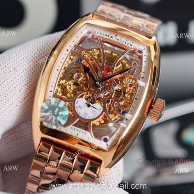 Copy Franck Muller Cintree Curvex Rose Gold Skeleton Dial Watch 43mm