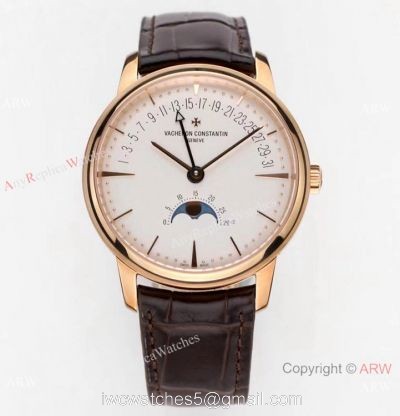 2021 New! Swiss Vacheron Constantin Patrimony Moon Phase and Retrograde Date Watch Rose GoldWhite