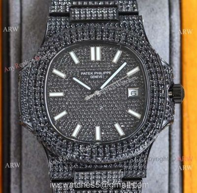 Swiss Grade One Patek Philippe Nautilus Iced Out 9015 Watch Solid Black