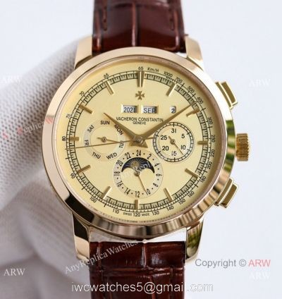 TW Factory Copy Vacheron Constantin Traditionnelle Perpetual Calendar Watch Gold Chronograph Dial