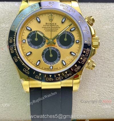Swiss Copy Rolex Daytona Asia7750 Men Watch Champagne Dial Oysterflex Rubber Strap