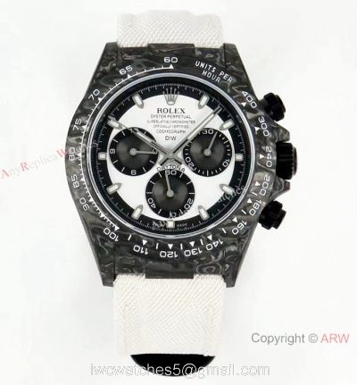 Super Clone Rolex Daytona Diw Carbon Swiss 4130 Noob Factory Panda Dial on White Nylon Strap