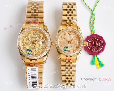 All Gold 28mm/36mm Replica Rolex Datejust Watch Citizen 8215 Movement
