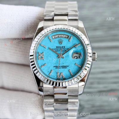 New Rolex Day Date Turquoise Roman Dial M128238 Stainless Steel Copy Watch 36mm