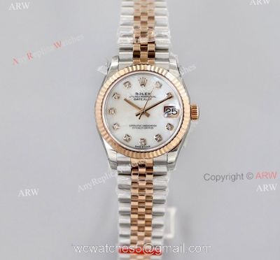 EW Factory Swiss Super Clone Rolex Datejust White Mop Dial With Diamond Markers Jubilee Watch 31mm