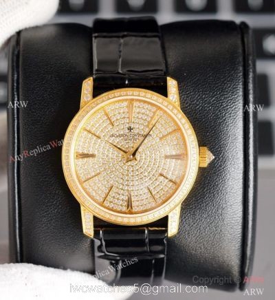 NEW! Swiss Grade Vacheron Constantin Traditionnelle Ultra-Thin 33mm Watch Iced Out Gold Case