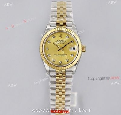 EW Factory Rolex Datejust 31mm Gold Dial With Diamond Markers Jubilee Watch Superclone