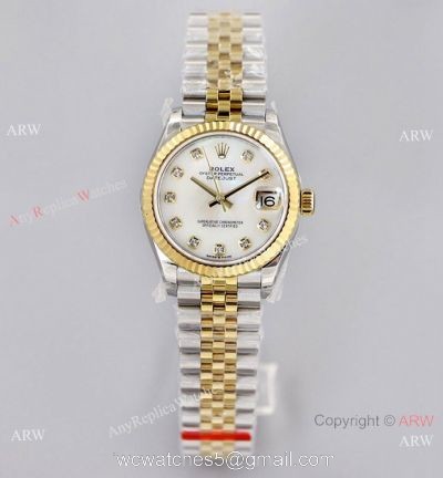 (EW)Swiss Clone Rolex Datejust 31 White Mop Dial Jubilee Watch 2-Tone Fluted Bezel