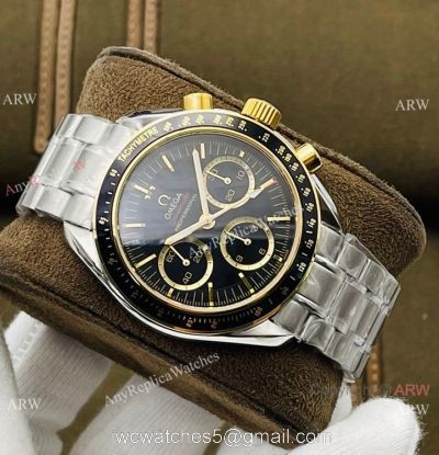 2021 New! TWS Swiss Omega Speedmaster 7750 Chronograph Watches BlackGold Bezel