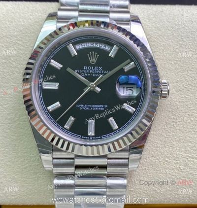 (EW)Rolex Day-Date 40mm 1:1 EWF V2 Swiss 3255 Copy Watch Diamond Markers Silver Presidential bracelet