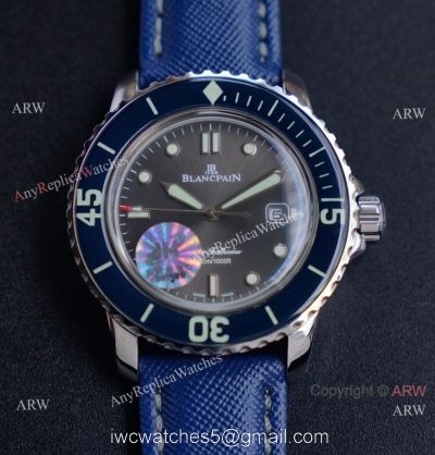 JH Replica Blancpain Fifty Fathoms Swiss Watch Blue Bezel Grey Dial 45mm