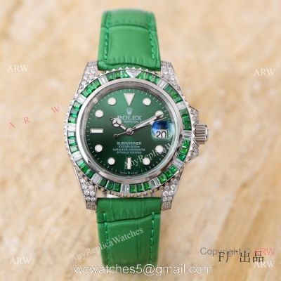 Swiss Quality Rolex Submariner Citizen 8215 Watch Green Leather Strap